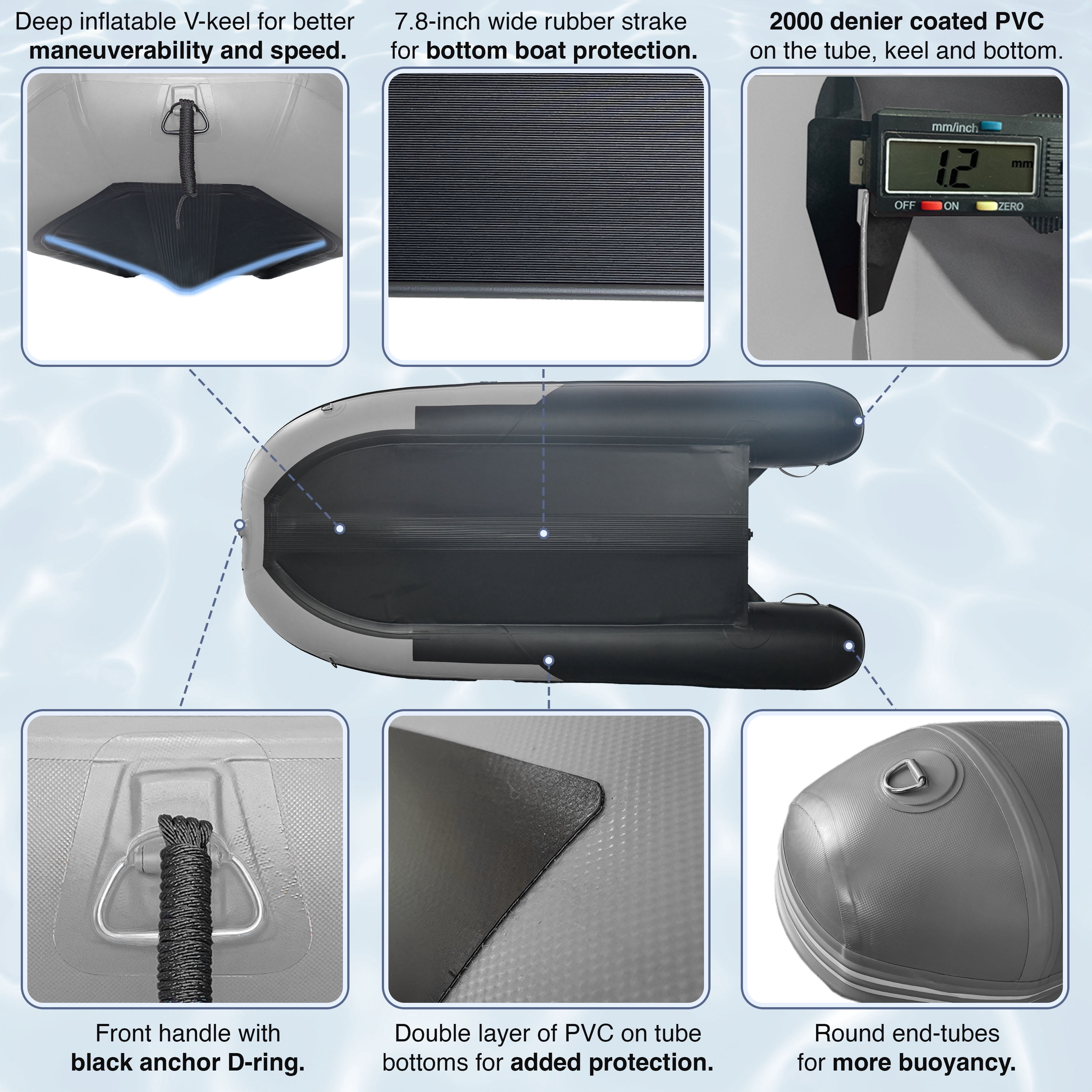 ALEKO Inflatable Fishing Boat with Aluminum Floor 12.5 ft Light and Dark Gray