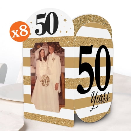 Big Dot of Happiness We Still Do 50th Wedding Anniversary Photo Holder Centerpieces, 4x6 Picture Display Box, White & Gold Table Decoration Centerpiece for 50 Years Anniversary Party Decor, 8 Count
