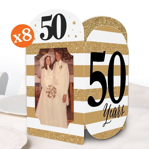 Big Dot of Happiness We Still Do 50th Wedding Anniversary Photo Holder Centerpieces, 4x6 Picture Display Box, White & Gold Table Decoration Centerpiece for 50 Years Anniversary Party Decor, 8 Count