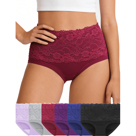 Loritta Secret 6-Pack Womens Underwear Lace Soft Stretch Full Coverage Panties for Women, Size S-2XL