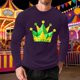 thumbnail image 1 of Ceisia Men's Mardi Gras Glitter Crown Print Waffle Knit Crew Neck Long Sleeve T-Shirt Gift, 1 of 5