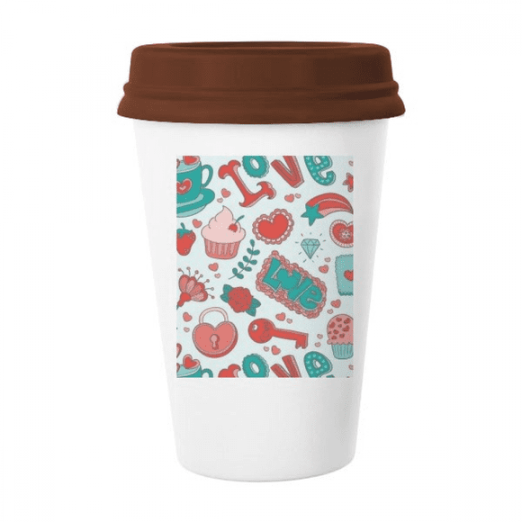 Valentine's Day Love Strawberry Heart Mug Coffee Drinking Glass Pottery Cerac Cup Lid