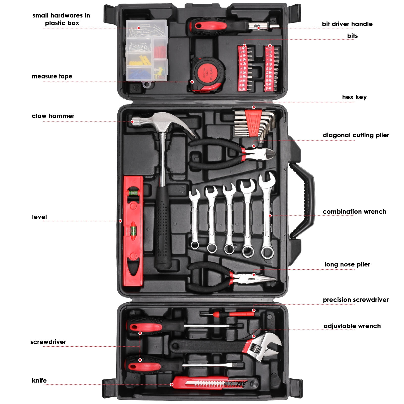 TLGREEN 147 Pieces Tool Set,Basic Household Repair Tool Kit with Storage Toolbox, Hammer,Wrench, Pliers, for Home, Car, Garage, Ideal Gift for Friend
