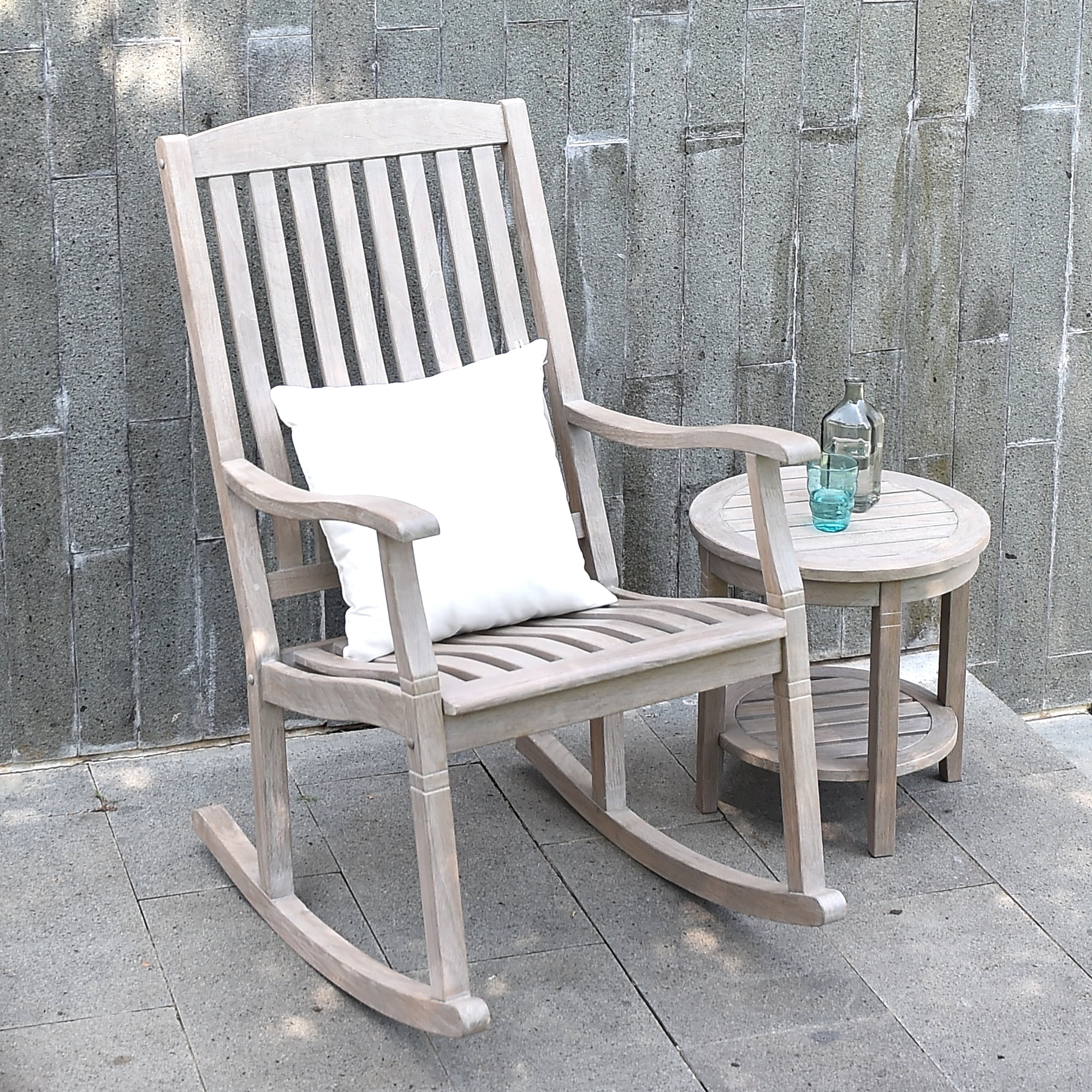 Willem Solid Teak Patio Round Side Table, Weathered Gray
