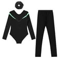 thumbnail image 4 of TiaoBug Gymnastics Leotard for Girls Long Sleeve Dance Unitard Biketard with Leggings Hair Band Set Light Green&Black 10, 4 of 5