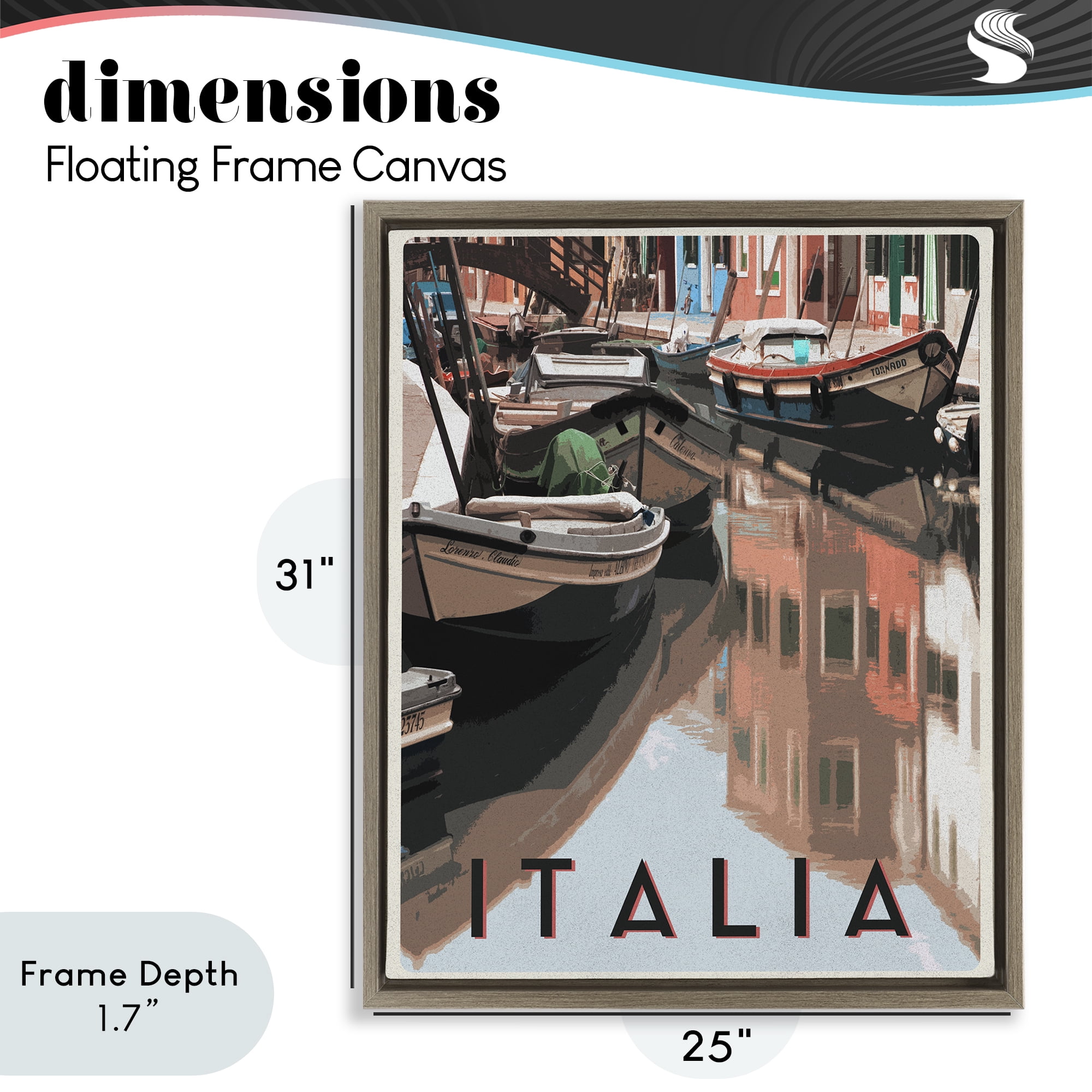 Stupell Industries Italia Canal Poster Brown Framed Floater Canvas Wall Art, design by Shelley Lake