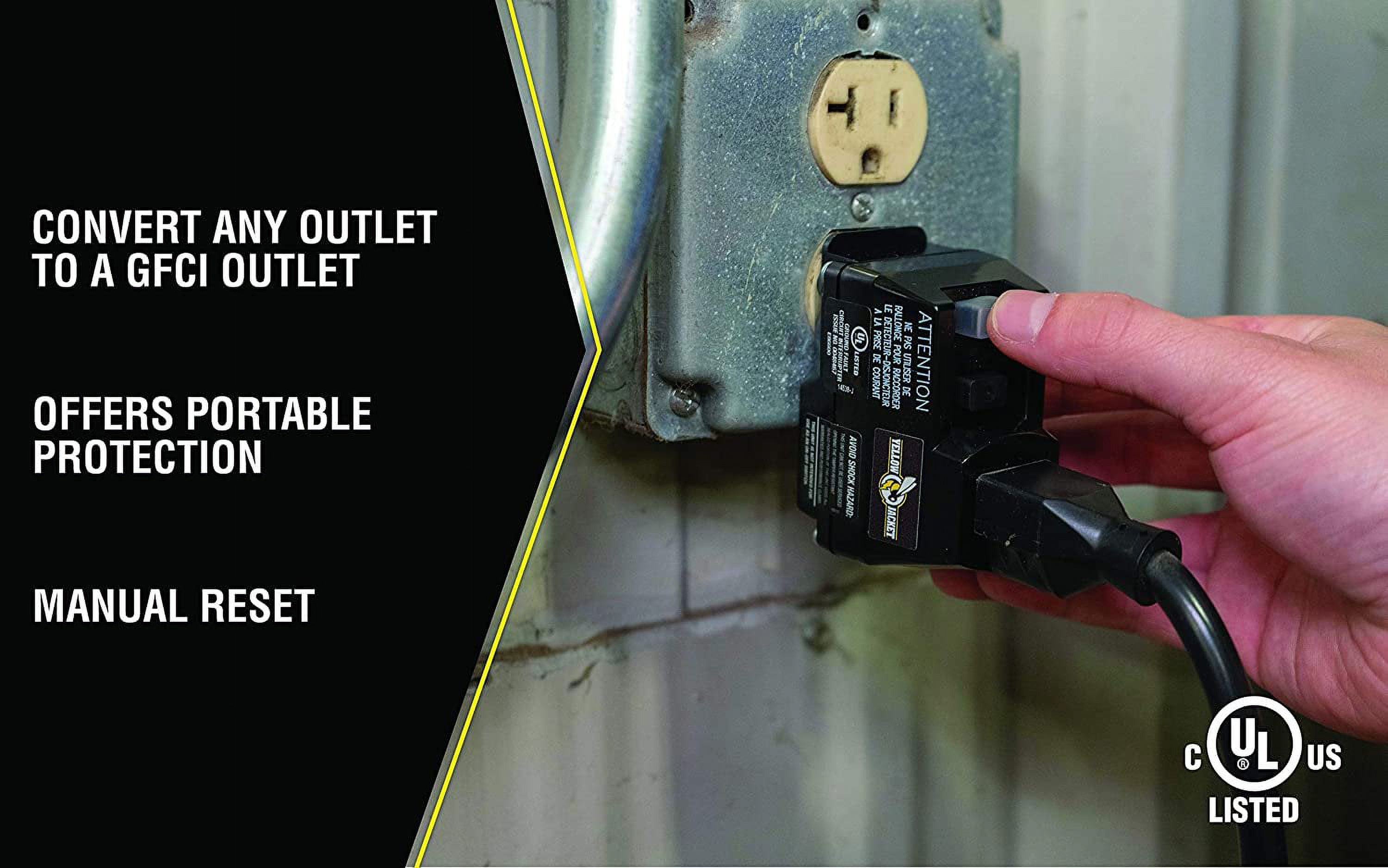 Yellow Jacket 2762, 120-Volt, 15-Amps, 1800-Watts Single Outlet GFCI Adapter, For Indoor Use With Manual Reset, Black