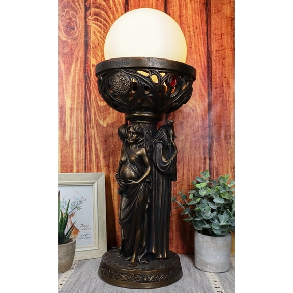 Triple Goddess Maiden Mother Crone Triune Oracle Sculptural Globe Table Lamp
