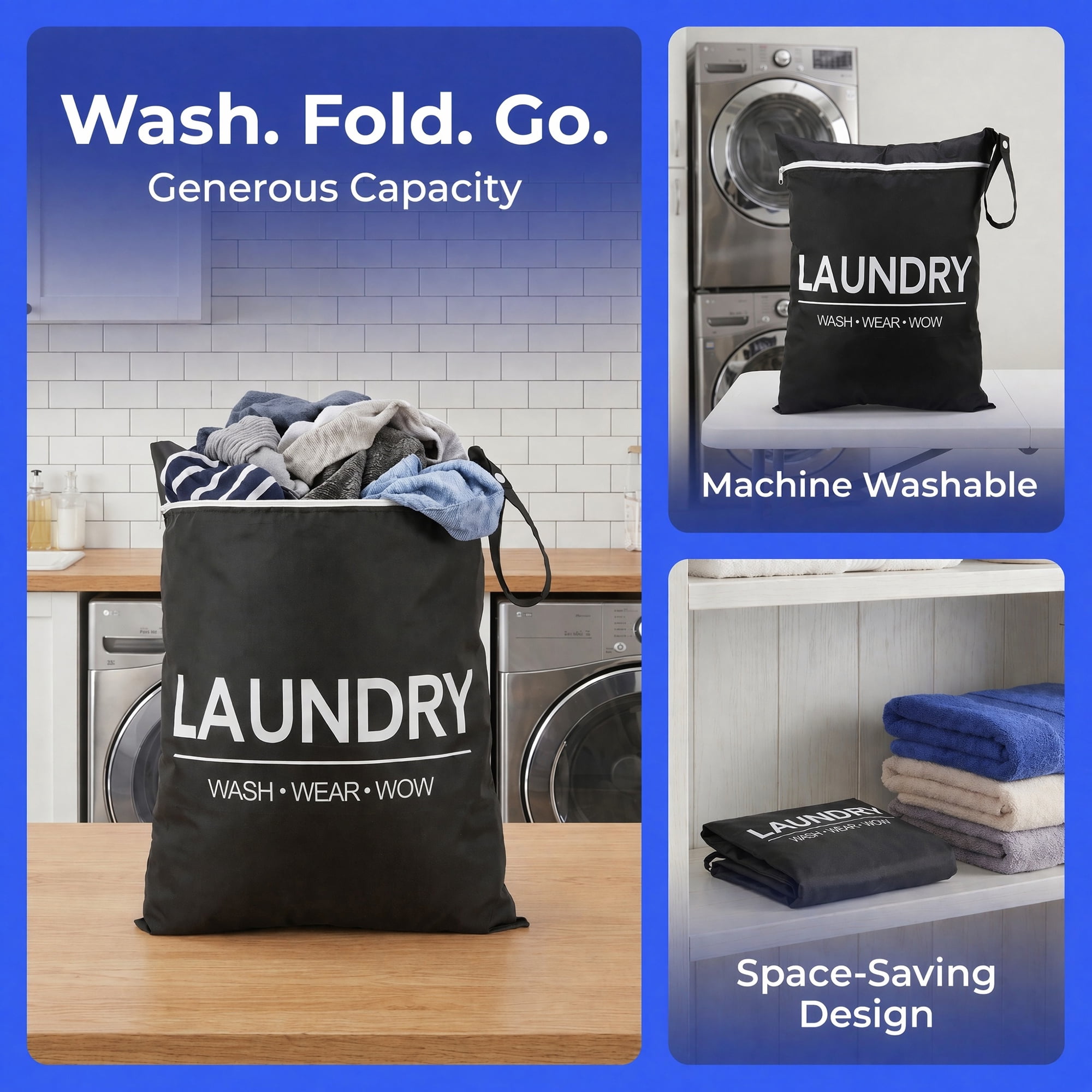 Unique Bargains 2Pcs Oxford Cloth Zipper Mesh Clothes Laundry Bag Black-White 15"x18.9"