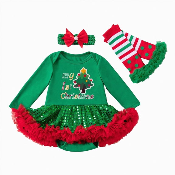 UAYOTSE Baby Girls Christmas Tutu Skirt Bodysuit Outfit 3 6 9 12 18 Months with Headband and Striped Socks Festive 3 Pieces Set