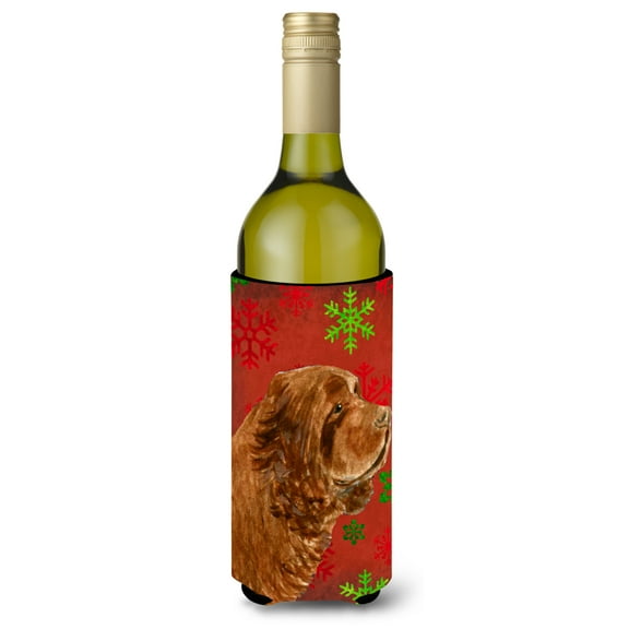 Sussex Spaniel Red Green Snowflake Holiday Christmas Wine Bottle Hugger