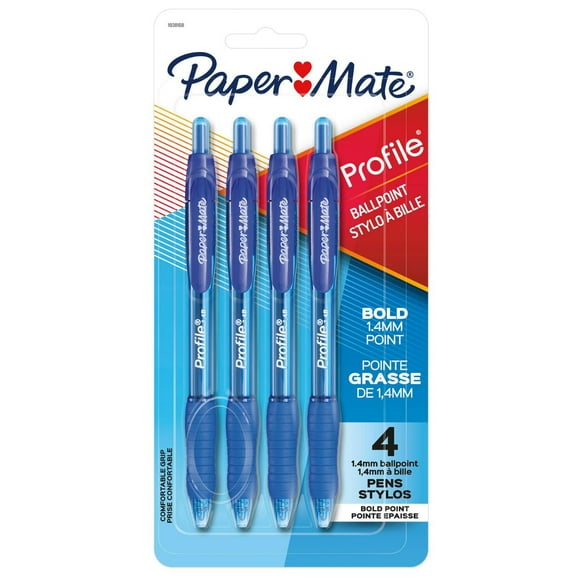 Paper Mate Profile Retractable Ballpoint Pens, Bold Point (1.4 mm), Blue, 4 Count