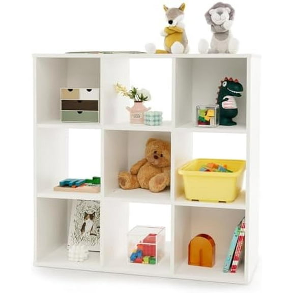 9 Cube Toy Storage Organizer, 3-Tier Wooden Storage Shelf for Books Toys, White Classroom Furniture, Kids Bookshelf for Kids Room, Playroom, Nursery, Bedroom, Living Room