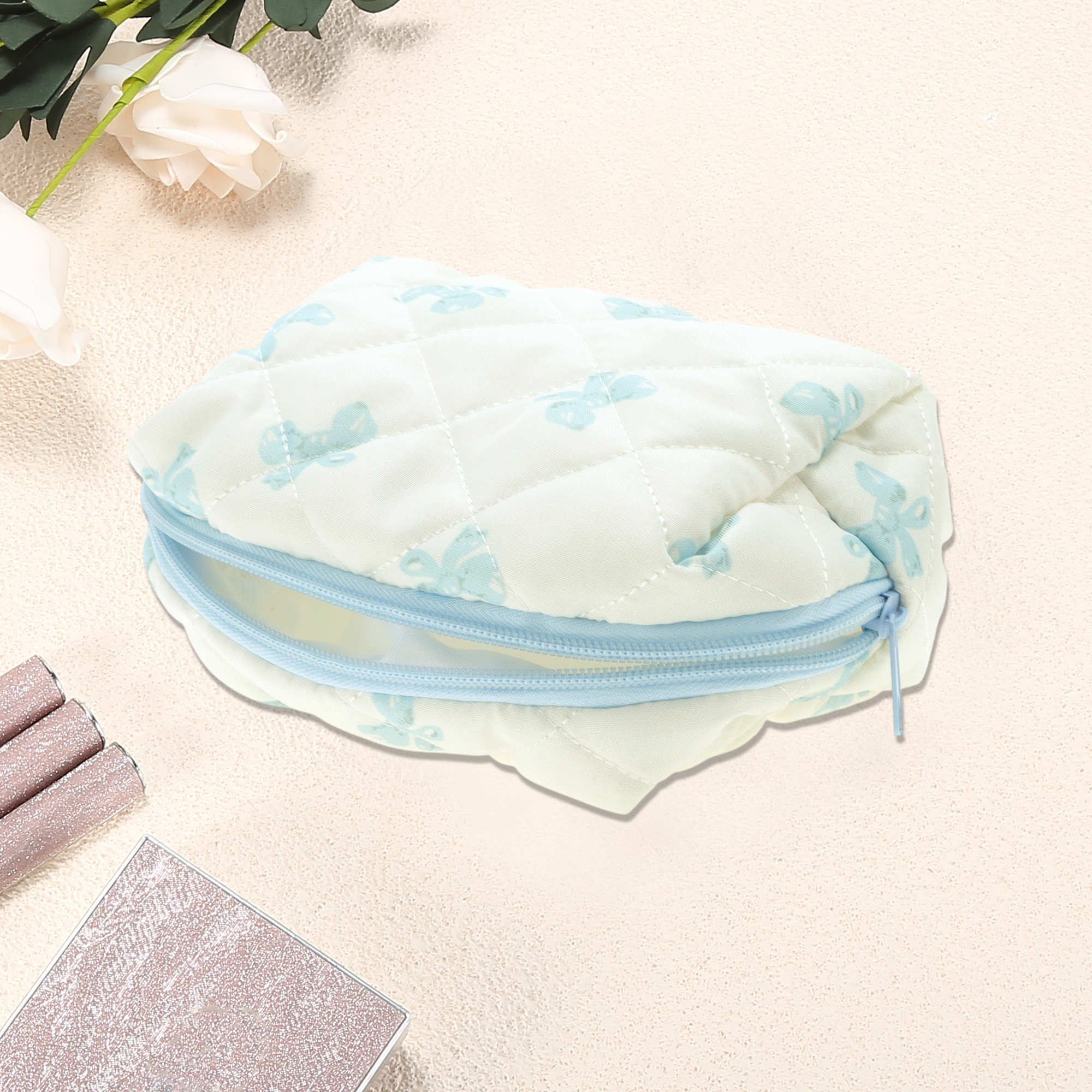 Unique Bargains 1Pc Durable Butterfly Pattern Storage Makeup Bag for Travel Blue Beige