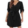 thumbnail image 1 of FAIWAD Robe Chemise à Col en V pour Femme, Manches Courtes, Boutonnée, Robe Tunique d'Été Décontractée, Mini-Robe avec Ceinture, 1 of 5