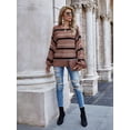thumbnail image 5 of Women Knit Sweaters Color Block Striped Pullover Long Sleeve Scoop Neck Sweater, Brown, Small, 5 of 7