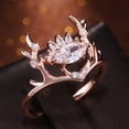 thumbnail image 2 of Womens Elk Antler Ring Animal Design with Zircon Inlay Gold Plated Fashion Jewelry Rose Gold Copper Ring for Her, 2 of 5