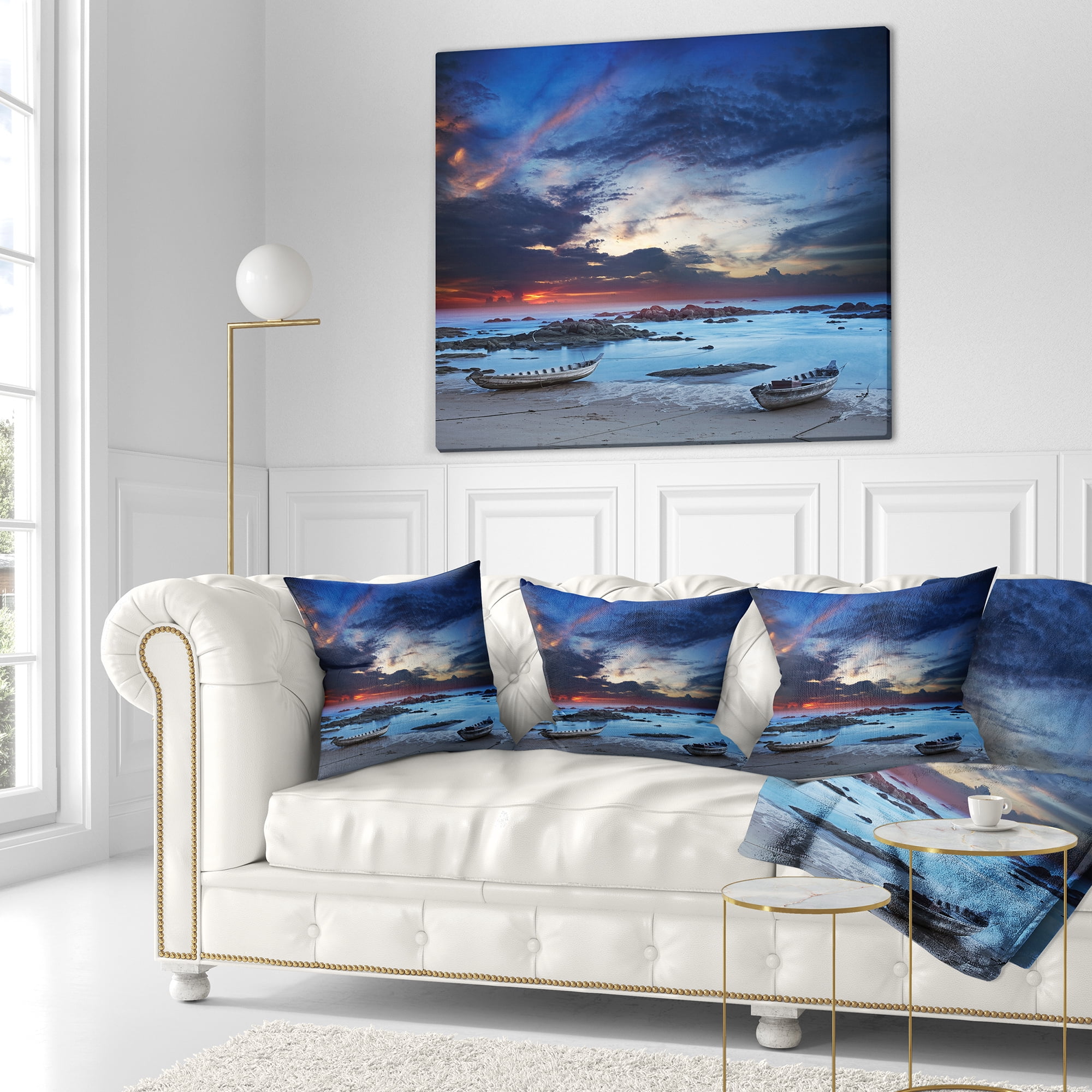 Designart Colorful Traditional Asian Boats - Landscape Printed Throw Pillow - 16x16