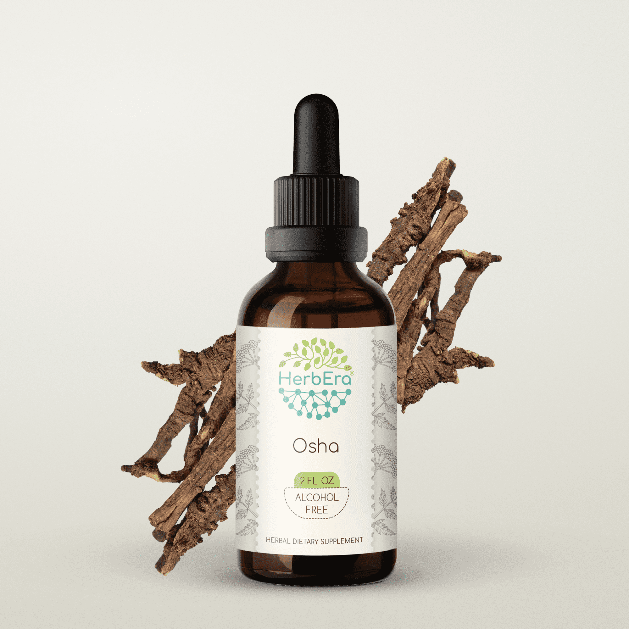HerbEra Osha Tincture, Herbal Dietary Supplement for Respiratory Support, Osha (Ligusticum porteri) Dried Root Extract, Natural, Alcohol-Free, Drops 2 oz