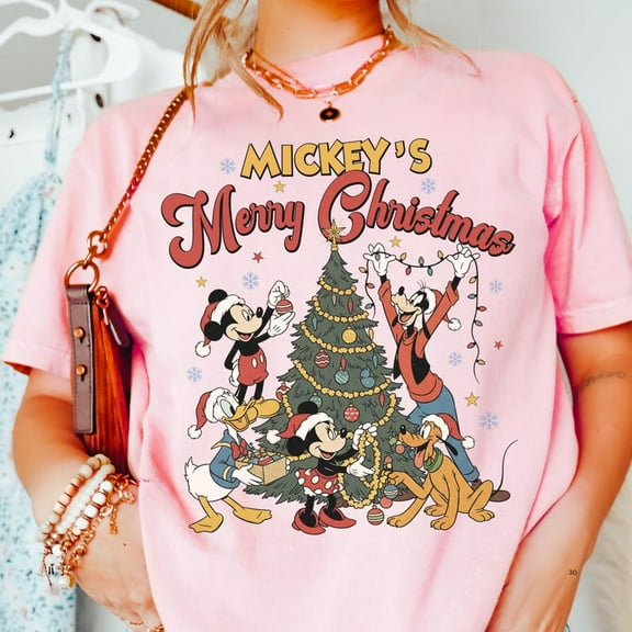 Comfort Color® Disney Mickey's Merry Xmas Kids Shirt Mickey Christmas Shirt Coquette Bow Disney Christmas Disney Trip Shirt