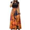 thumbnail image 2 of TIMIFIS Robes Maxi d'Halloween pour Femmes Manches Courtes Col Rond Vintage Horreur Citrouille Imprimée Fête Bal Longue Robe Automne/hiver, 2 of 5