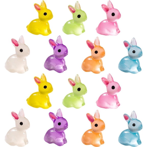 Jiibva 50Pcs/Set In The Dark Luminous 7 Colors Rabbit Decorations Resin Miniature Bunnies Easter Mini Bunny Party Favors
