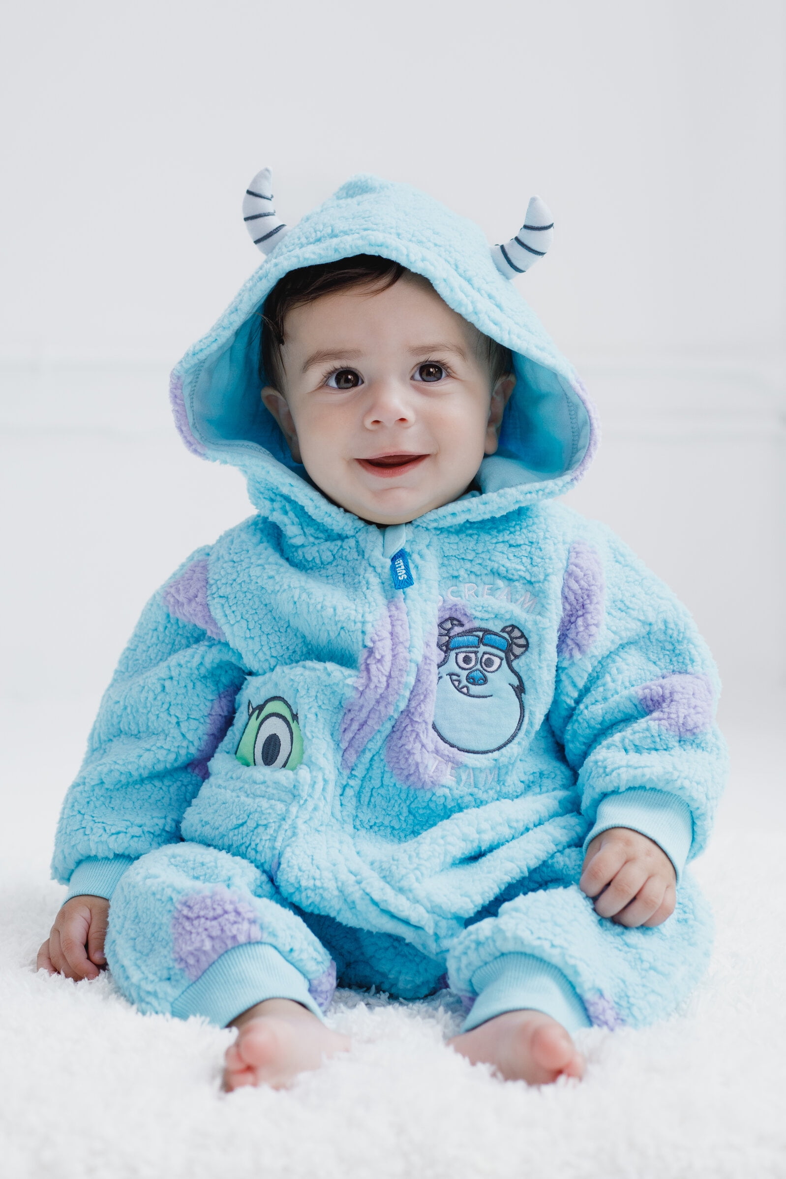 Disney Monsters Inc. Baby Boys' Cosplay Hooded One Piece Blue Sulley Mike