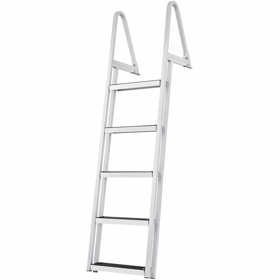 Dock Ladder 5 Step Aluminum, 350 lbs Capacity - Boat Ladder for Pontoon, Ship, Pool & Marine Boarding with Wide Steps
