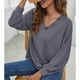 thumbnail image 3 of Suéter de punto Casual suelto cuello en V manga larga Color puro suéter abotonado para otoño invierno, 3 of 6
