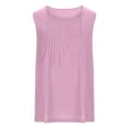 thumbnail image 4 of Womens Cotton Linen Sleeveless Tops,Solid Color Pleated Crewneck Tank, Plus Size Summer Shirts with Side Slit Classic Camisoles 3XL, 4 of 5