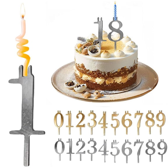 Reusable Number Birthday Candle Holder Set, Adjustable Silver Digital Candle Stands for Party Cake Decorations