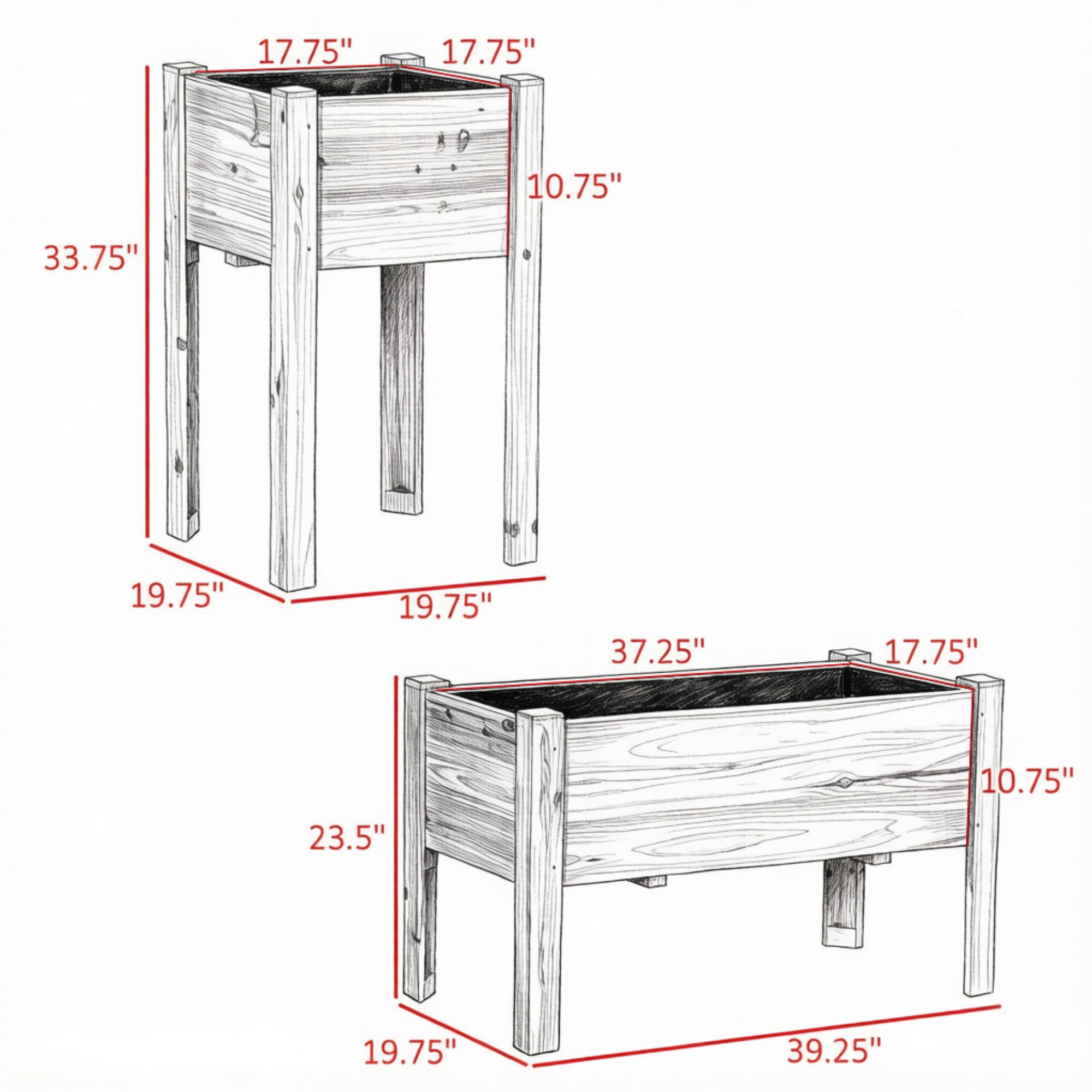 Set of 3 Wooden Elevated Planter Boxes with Legs & Liner for Vegetables, Herbs & Flowers