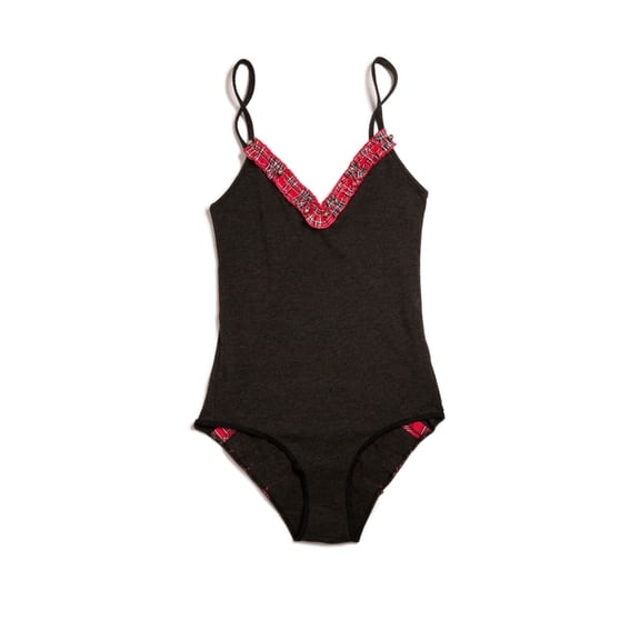 Victoria's Secret Sexy Christmas Gray Plaid Cotton Jingle Bells Teddy Bodysuit S