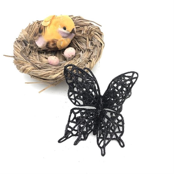 10Pcs Christmas Butterfly Decorations Christmas Tree Ornaments Artificial Glitter Wedding Decor Xmas Wreaths Ornament Black