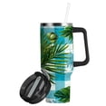 thumbnail image 2 of 40oz insulated car cup with handle and straw suitable for all ages Stainless steel vacuum insulated cup. Palm Leaves and Coconuts, 2 of 10