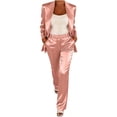 thumbnail image 4 of Cagogo Women Plus Size 2 Piece Blazer Set Open Front Long Sleeve Wide Leg Pants Casual Business Lounge Outfits Solid Matching Travel Tracksuits Elegant Work Clothes, Rose Gold L, 4 of 5