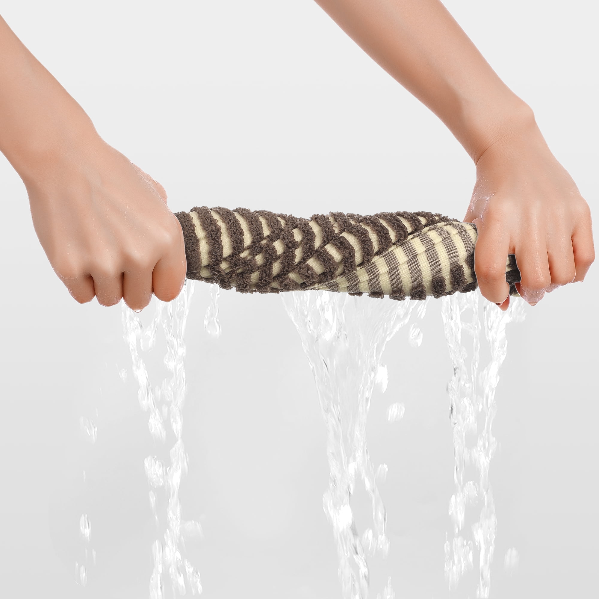 Unique Bargains Cotton Striped Hand Towels Soft Quick Drying Kitchen Towel 14" x 32" Khaki 4pk