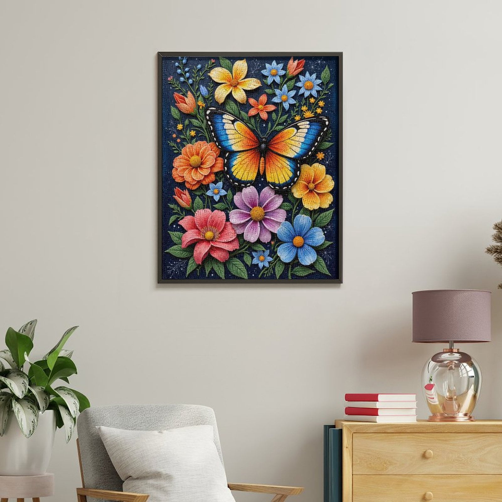 Paint By Numbers Kit for Adults Beginner - DIY Vibrant Butterfly Floral Art Canvas Painting Kits for Adults, Frameless Paint By Number for Adults for Home Wall Decor 16x20 Inch
