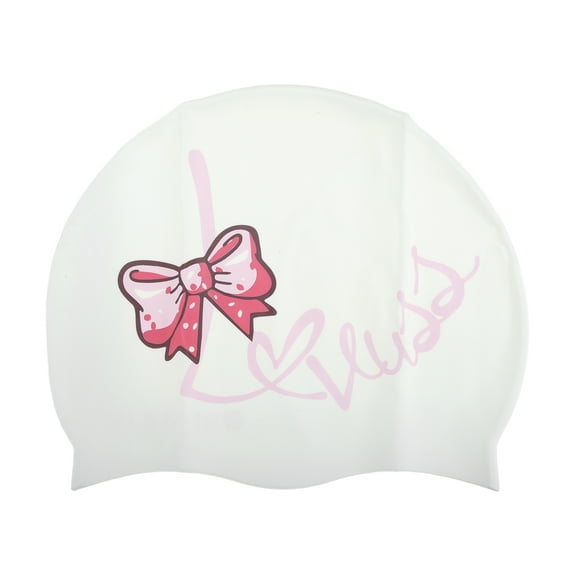 Unique Bargains 1 Pc Silicone Waterproof Bow Print Swim Cap Pink White
