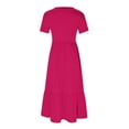 thumbnail image 4 of Qucoqpe - Vestido playero largo informal de verano para mujer, de manga corta, cuello redondo, holgado, con capas y bolsillos, en liquidación, 4 of 5