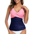 thumbnail image 3 of RELLECIGA Women's V Neckline Tankini Top Bathing Suits Ruched Swimwear, 3 of 8