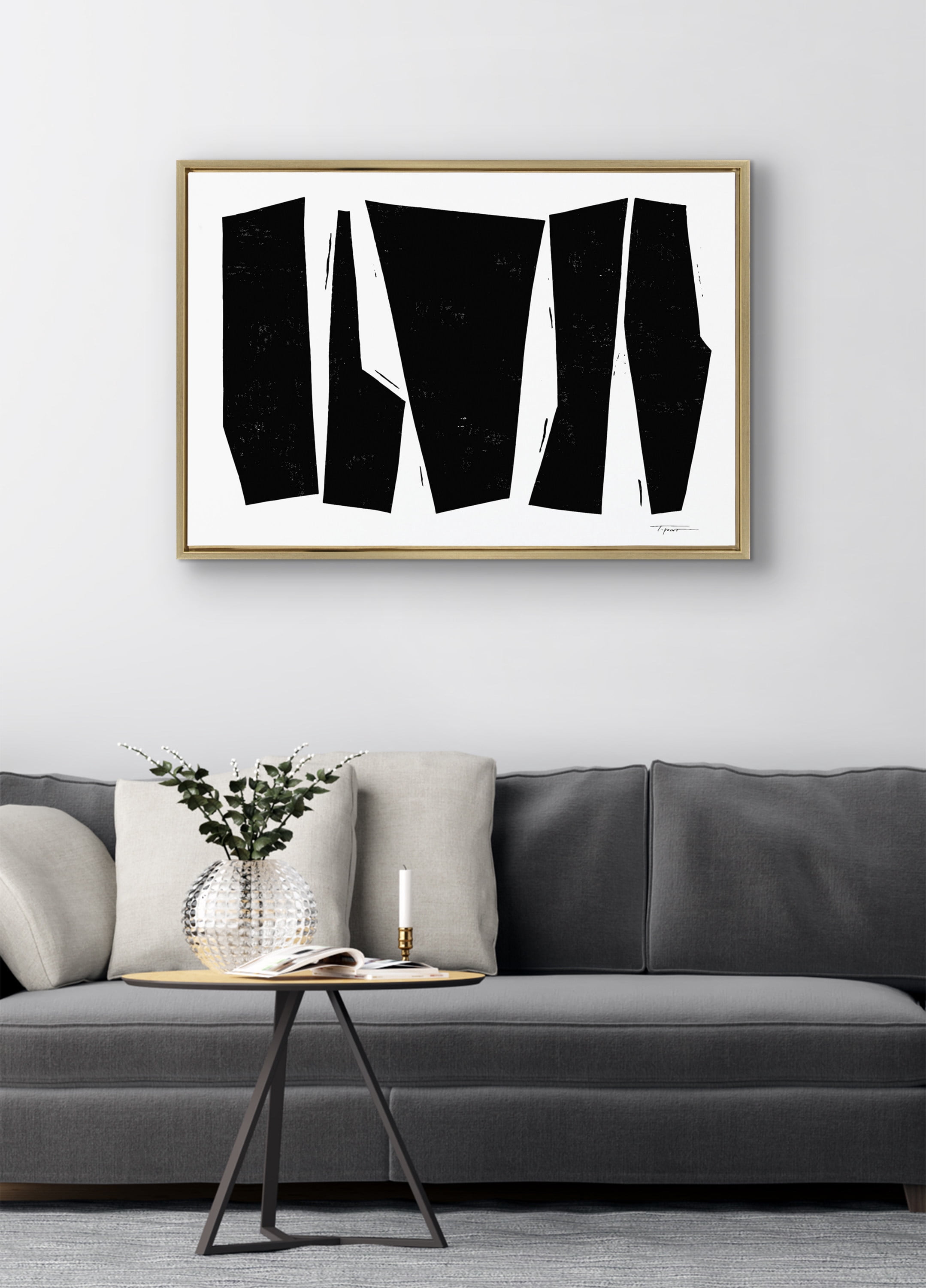 Kate and Laurel Sylvie Colliding Shapes Framed Canvas Wall Art by Statement Goods 23x33 Gold Abstract Art for Wall