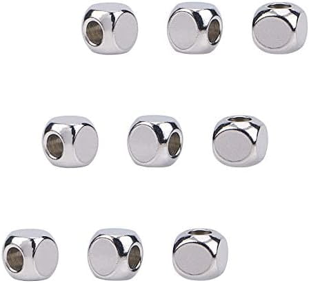 100pcs 6mm Cube Beads Metal Spacer Bead Stainless Steel Loose Bead Spacers Beads Metal Slider Beads for Bracelet Necklace Jewelry Making 3mm Hole