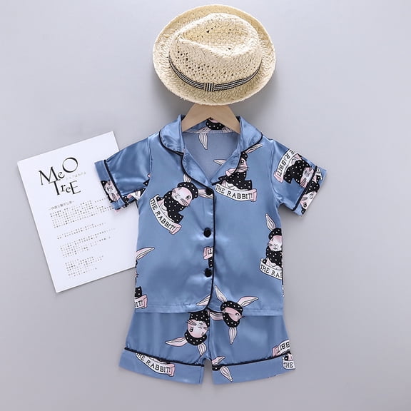 Kids Baby Boy Girls Satin Silk Top Pants Pajamas Set Home Nightwear Sleepwear 1-6T Boys Girls