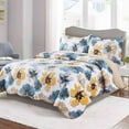thumbnail image 2 of HoneiLife Blue and Gold Floral Microfiber Quilt, King - All Season, 2 of 7