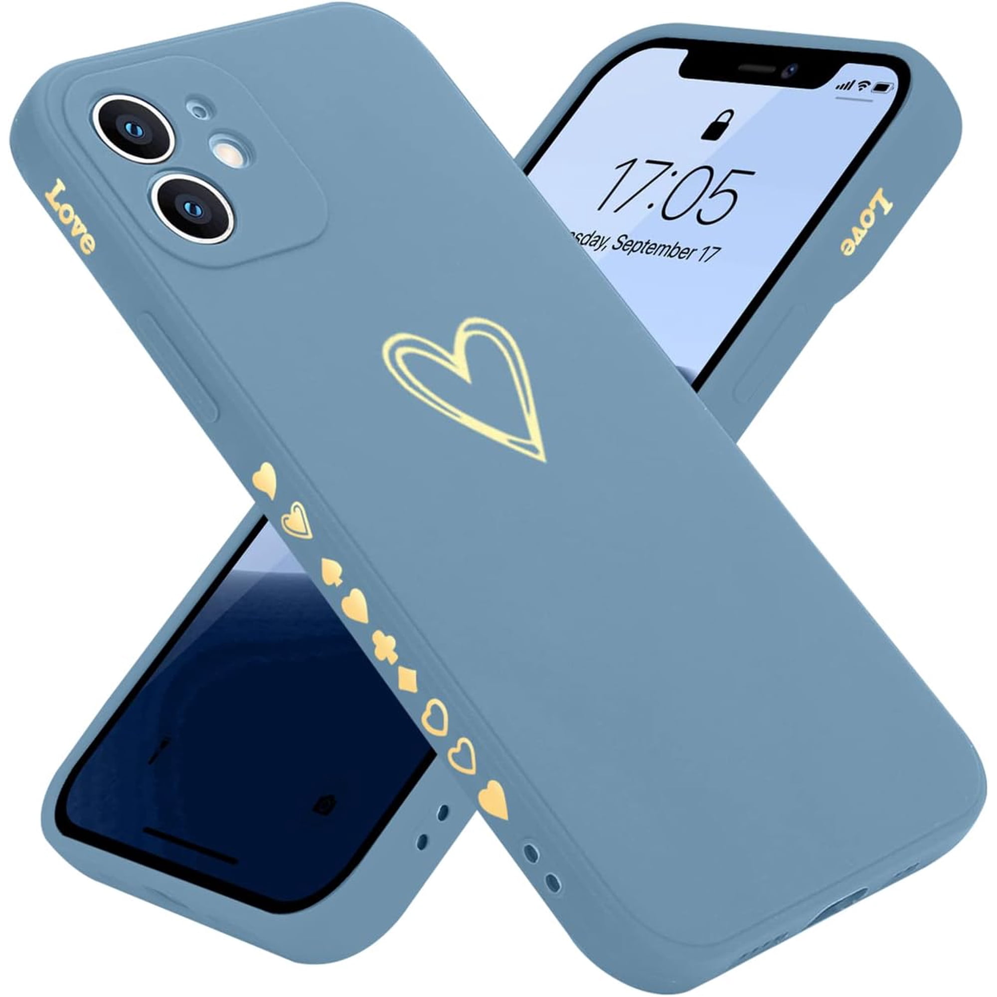 Compatible with iPhone 12 Case 6.1 inch for Women Girls, Cute Luxury Love Heart [Soft Anti-Scratch Full Camera Lens Protection] Silicone Girly Shockproof Phone Case for iPhone 12-Lavender Grey