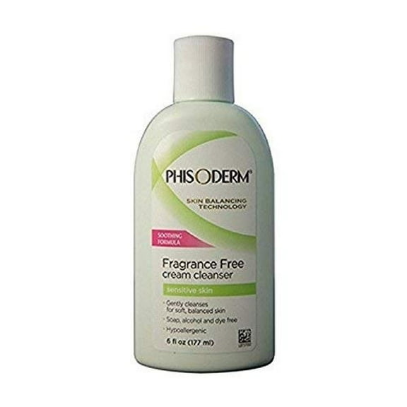 Phisoderm Fragrance Free Cream Cleanser For Sensitive Skin 6 oz (Packs of 2)