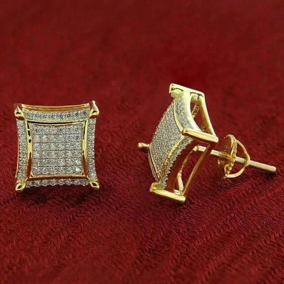 2Ct Round Cut Lab-Created Diamond Men's Stud Earrings 14k Yellow Gold Plated