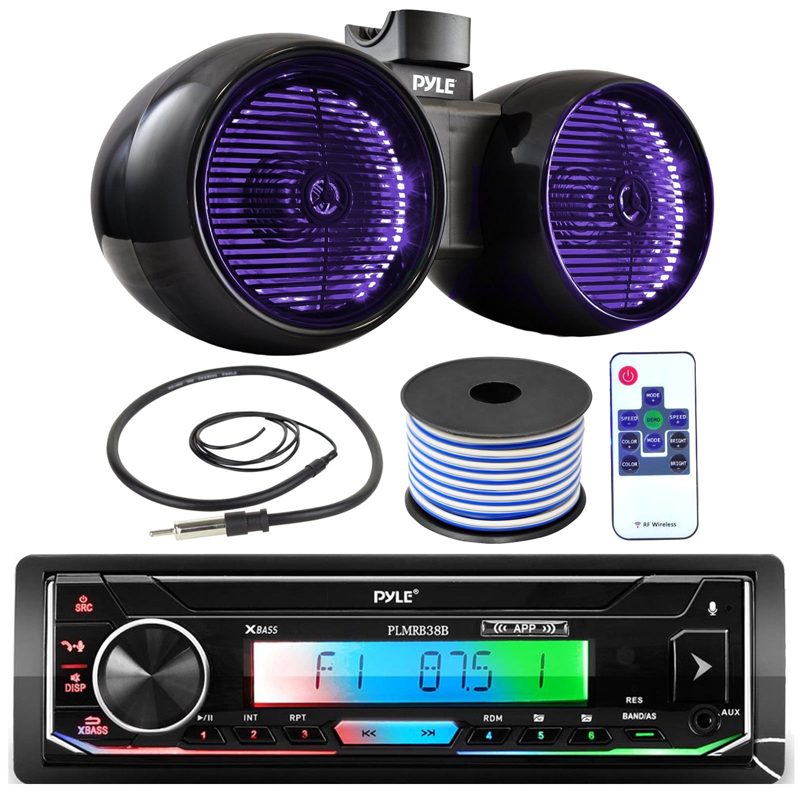 Pyle PLMRB38B Single DIN AM/FM Radio USB/AUX Bluetooth Marine Stereo