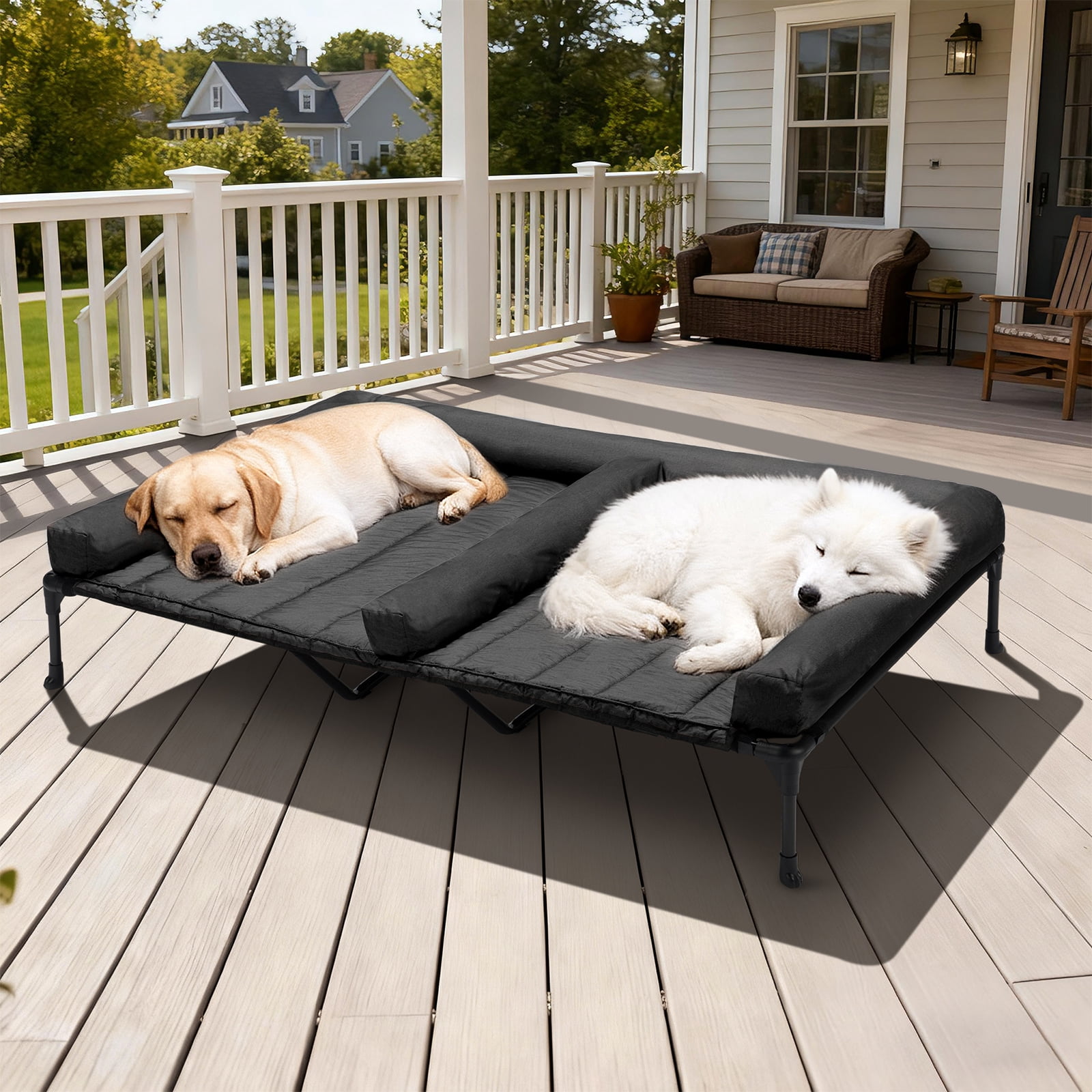 Veehoo Cooling Raised Dog Bed + Removable Double Dog Bed Cushion, 59" x 37.5", Black